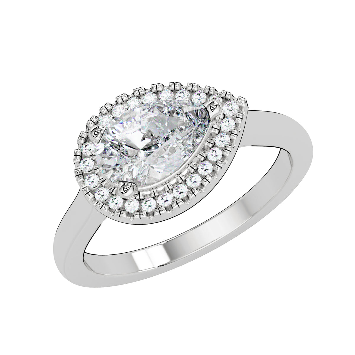 1.10 Ct Pear Lab-Grown Diamond East-West Halo Engagement Ring - 925 Sterling Silver