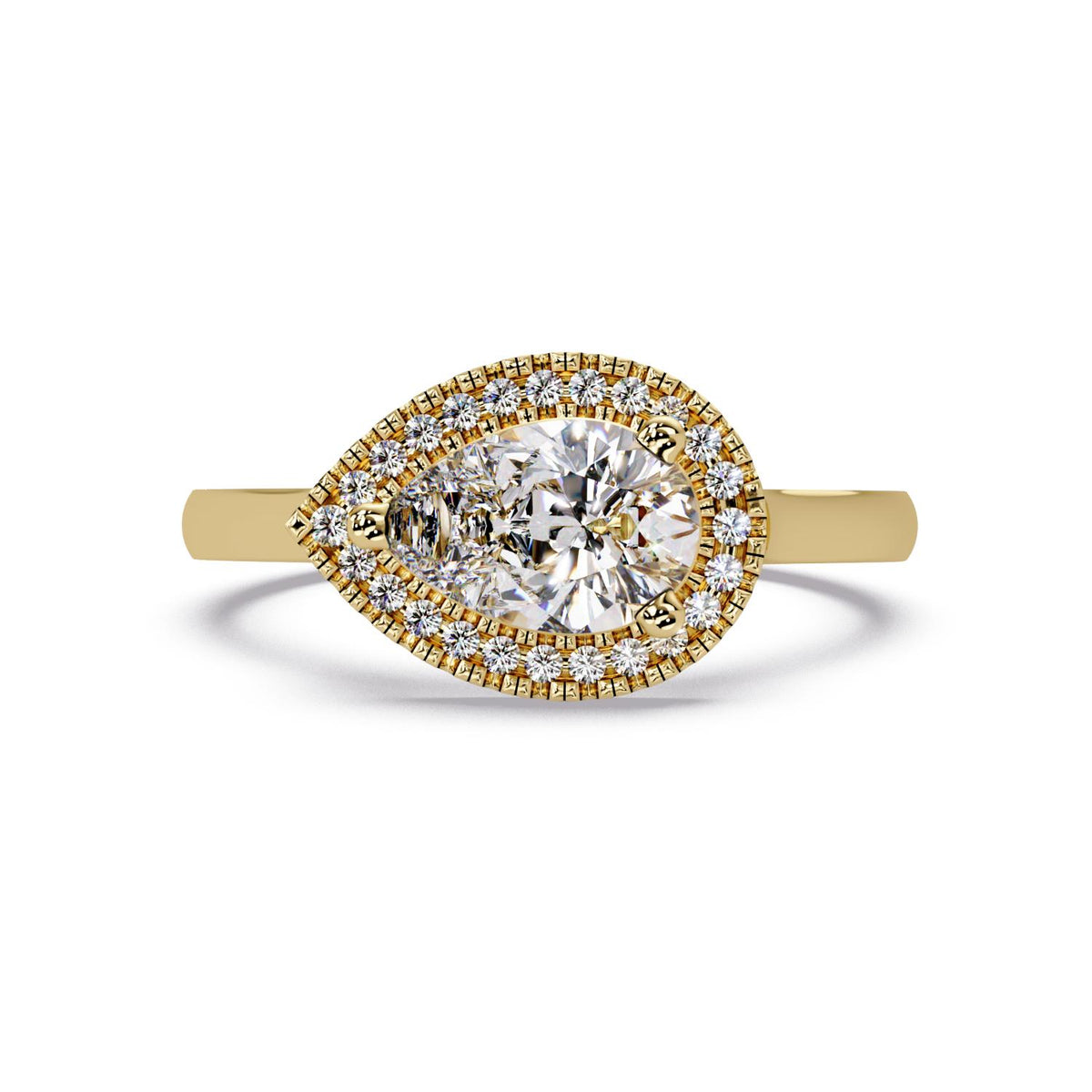 1.10 Ct Pear Lab-Grown Diamond East-West Halo Engagement Ring - 925 Sterling Silver
