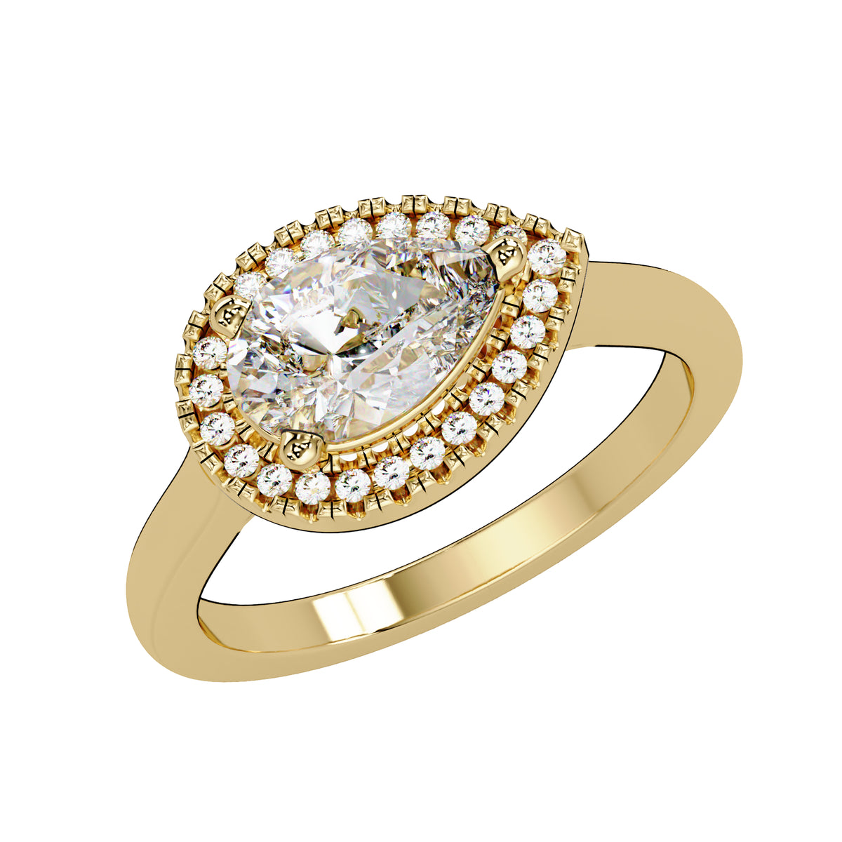 1.10 Ct Pear Lab-Grown Diamond East-West Halo Engagement Ring - 925 Sterling Silver