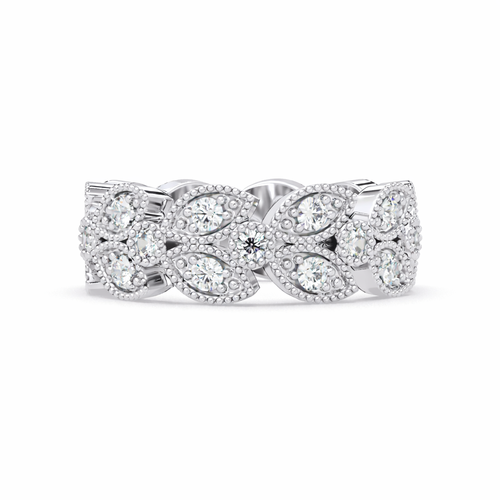 0.90 Ct Round Lab-Grown Diamond Leaf Eternity Band Ring - 925 Sterling Silver