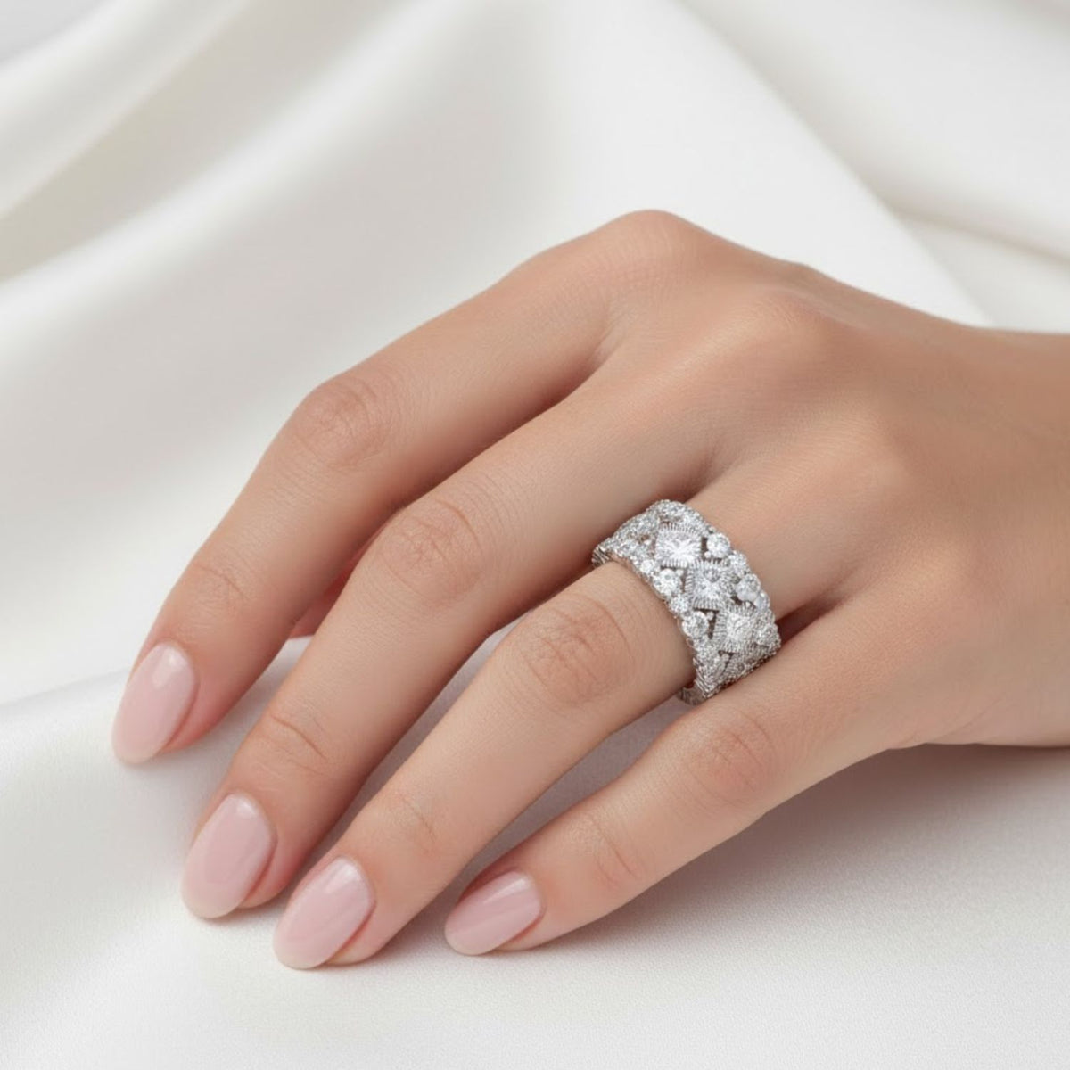 8.59 Ct Princess & Round Lab-Grown Diamond Wide Eternity Band Ring - 925 Sterling Silver