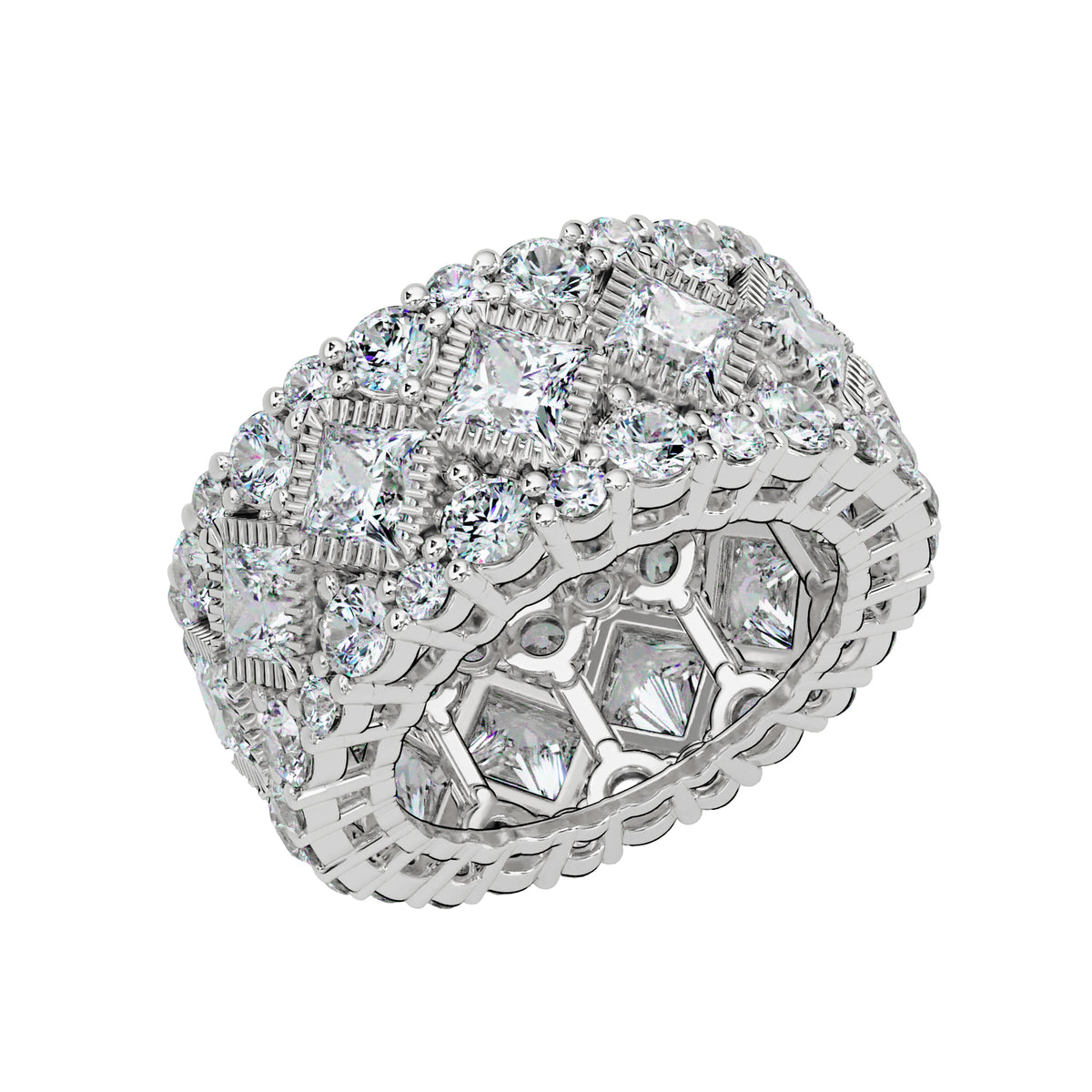 8.59 Ct Princess & Round Lab-Grown Diamond Wide Eternity Band Ring - 925 Sterling Silver
