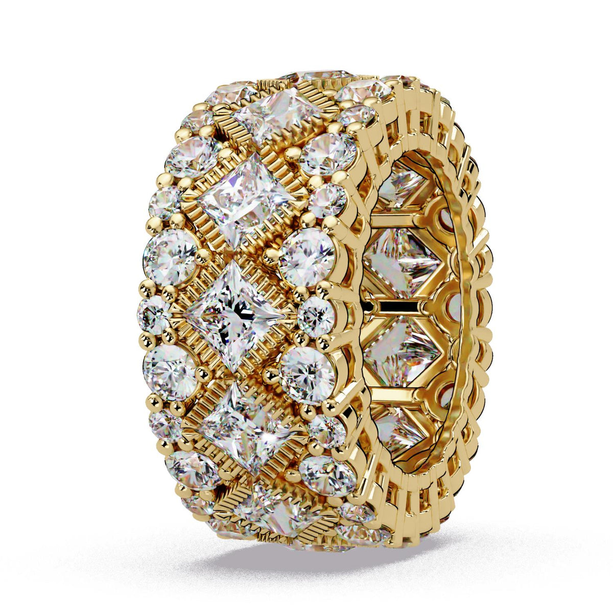 8.59 Ct Princess & Round Lab-Grown Diamond Wide Eternity Band Ring - 925 Sterling Silver