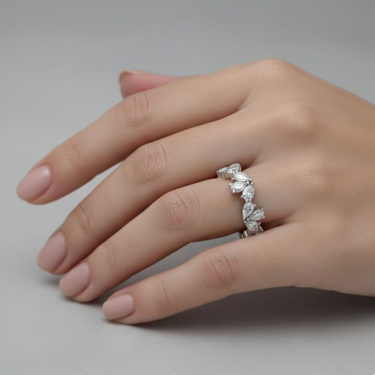 2.40 Ct Pear Lab-Grown Diamond Cluster Eternity Ring - 925 Sterling Silver
