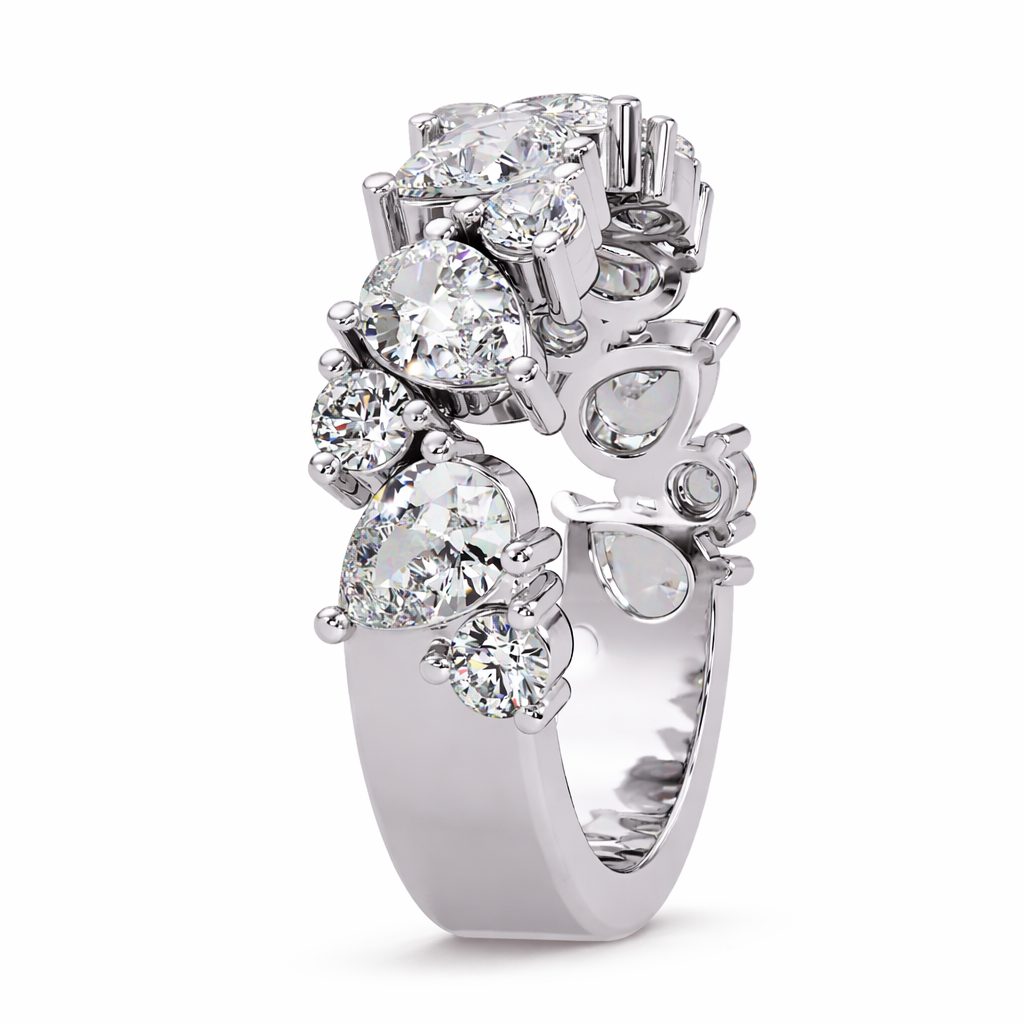 2.00 Ct Pear & Round Lab-Grown Diamond Band Ring - 925 Sterling Silver