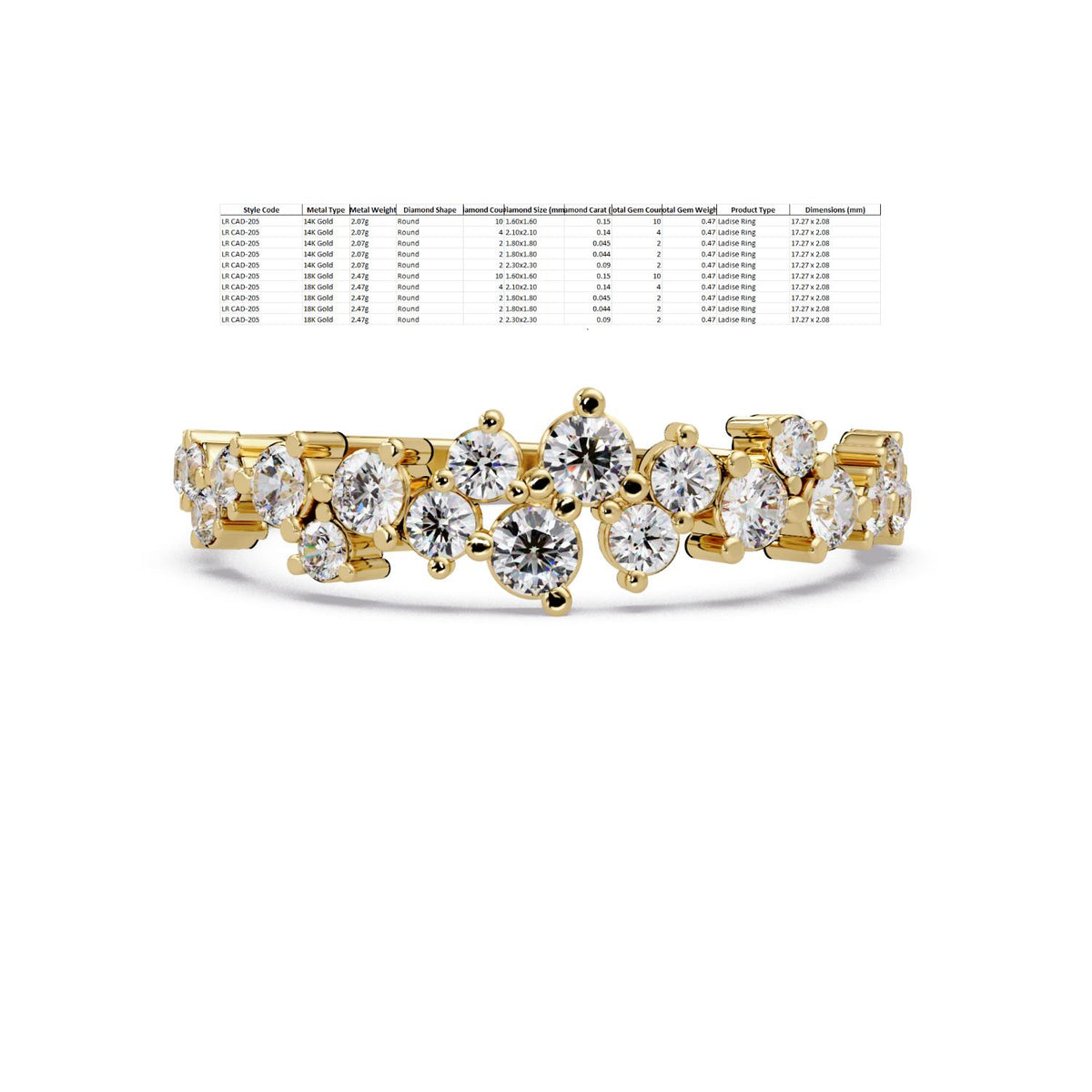 0.50 Ct Round Lab-Grown Diamond Cluster Band Ring - 925 Sterling Silver