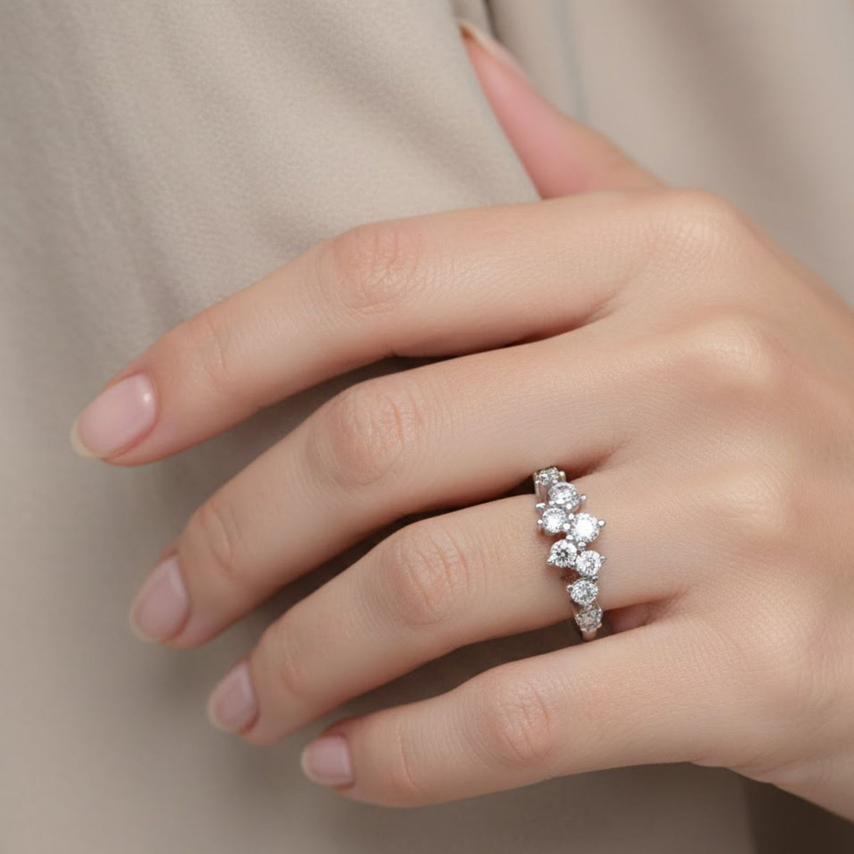 0.50 Ct Round Lab-Grown Diamond Cluster Band Ring - 925 Sterling Silver