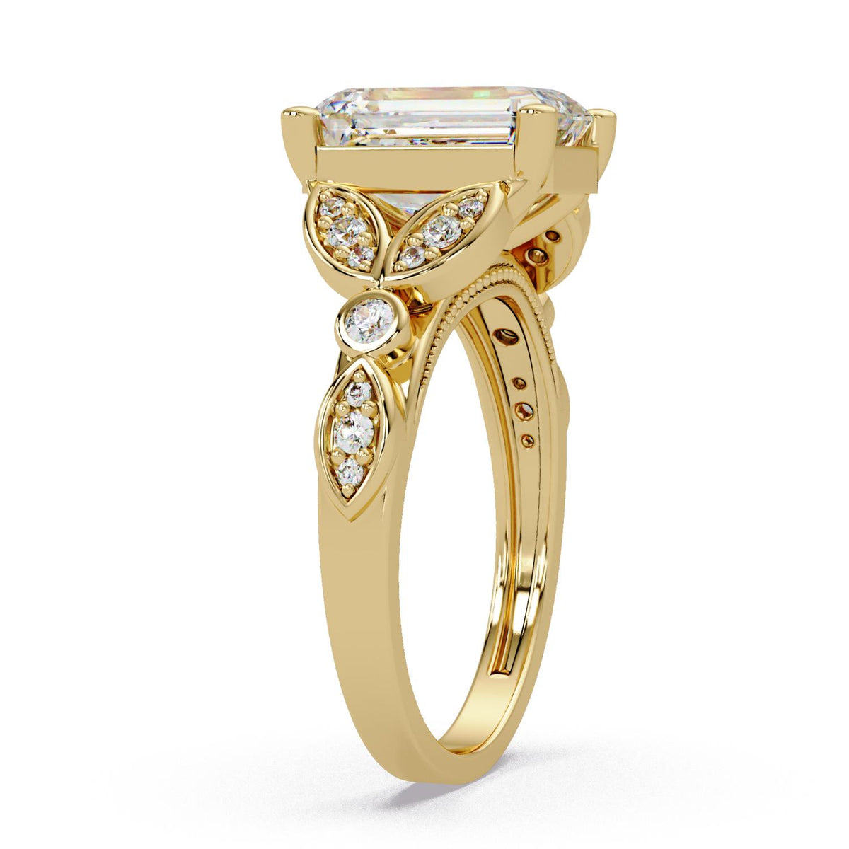 3.30 Ct Octagon Lab-Grown Diamond Solitaire Ring with Accents - 925 Sterling Silver