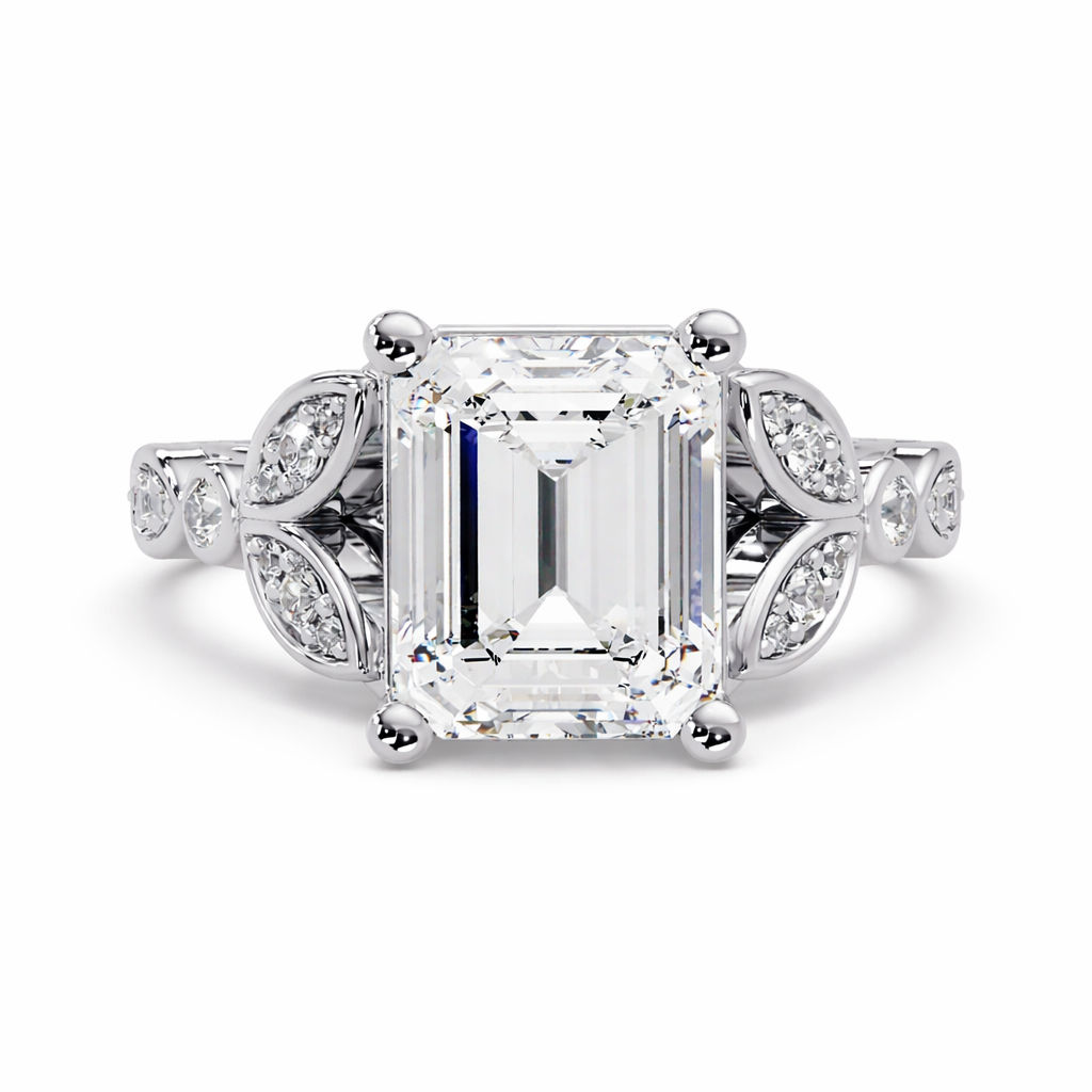 3.30 Ct Octagon Lab-Grown Diamond Solitaire Ring with Accents - 925 Sterling Silver