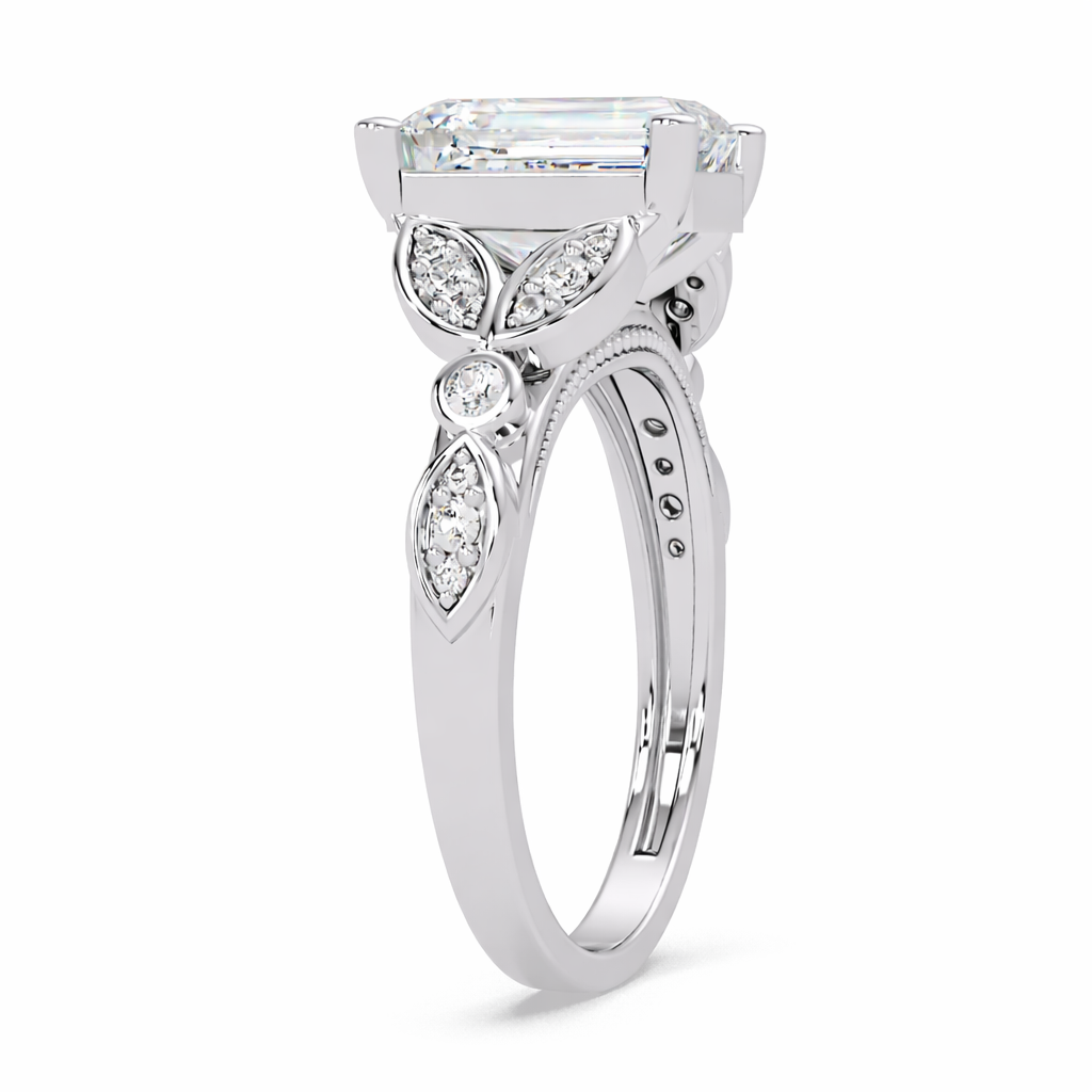 3.30 Ct Octagon Lab-Grown Diamond Solitaire Ring with Accents - 925 Sterling Silver