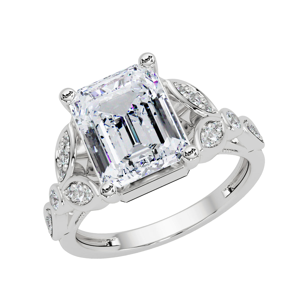 3.30 Ct Octagon Lab-Grown Diamond Solitaire Ring with Accents - 925 Sterling Silver