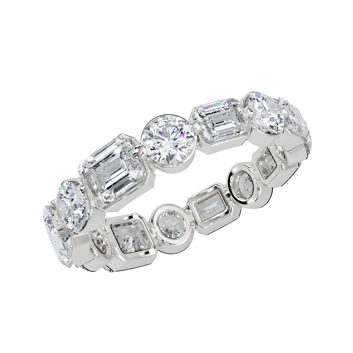 4.30 Ct Octagon & Round Lab-Grown Diamond Bezel Eternity Ring - 925 Sterling Silver