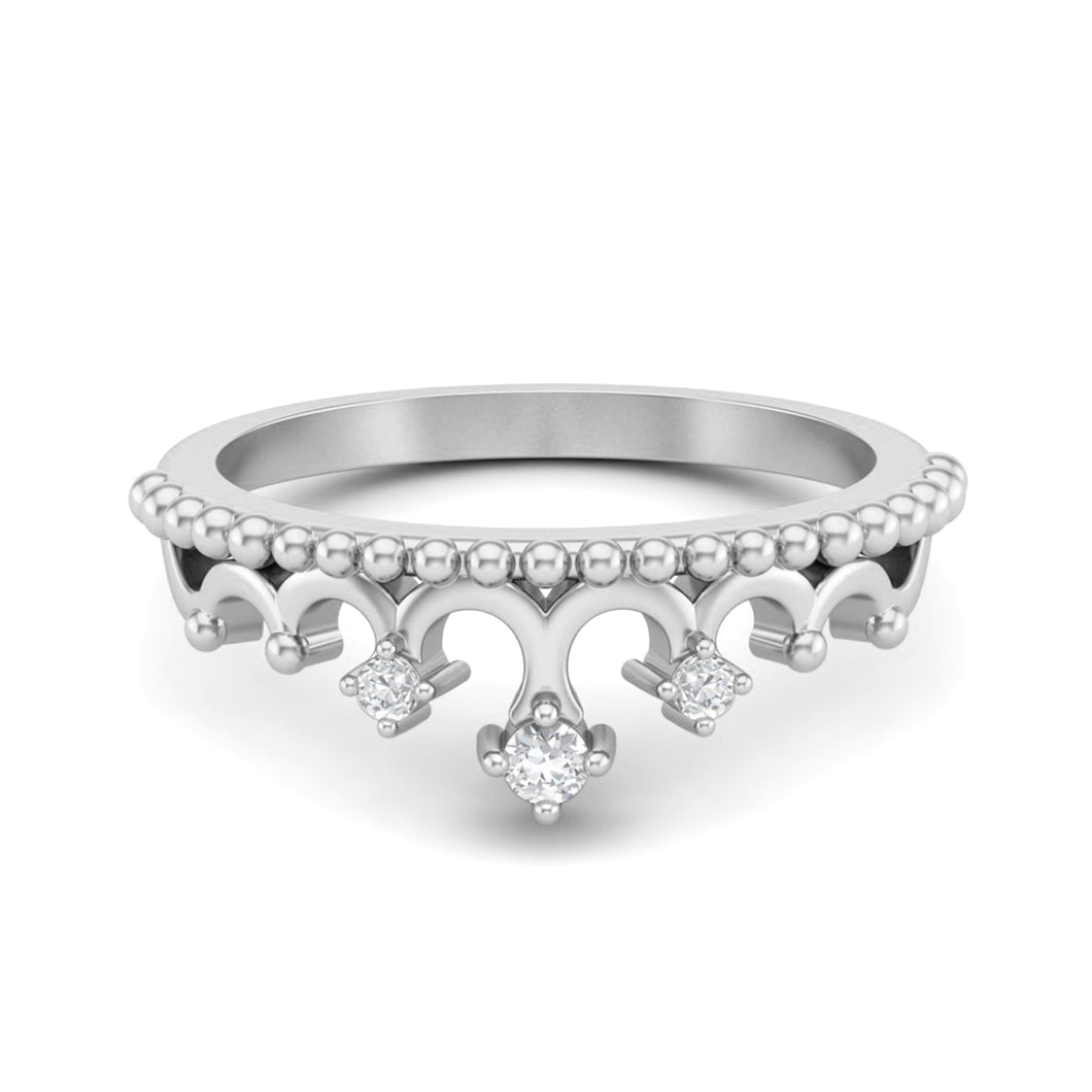 Moissanite Crown Beaded Band Ring – Sterling Silver