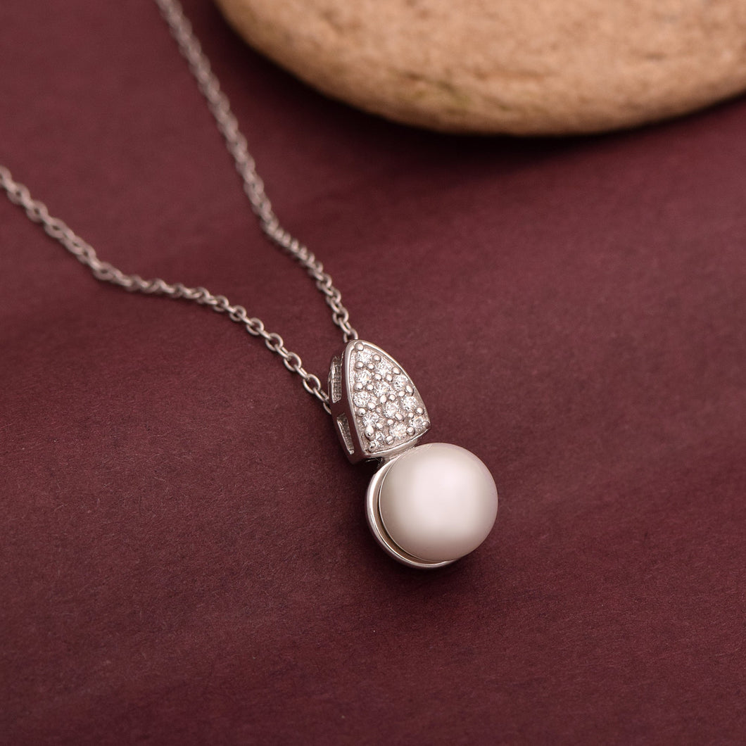 Pearl Geometric Triangle Bail Necklace – Sterling Silver