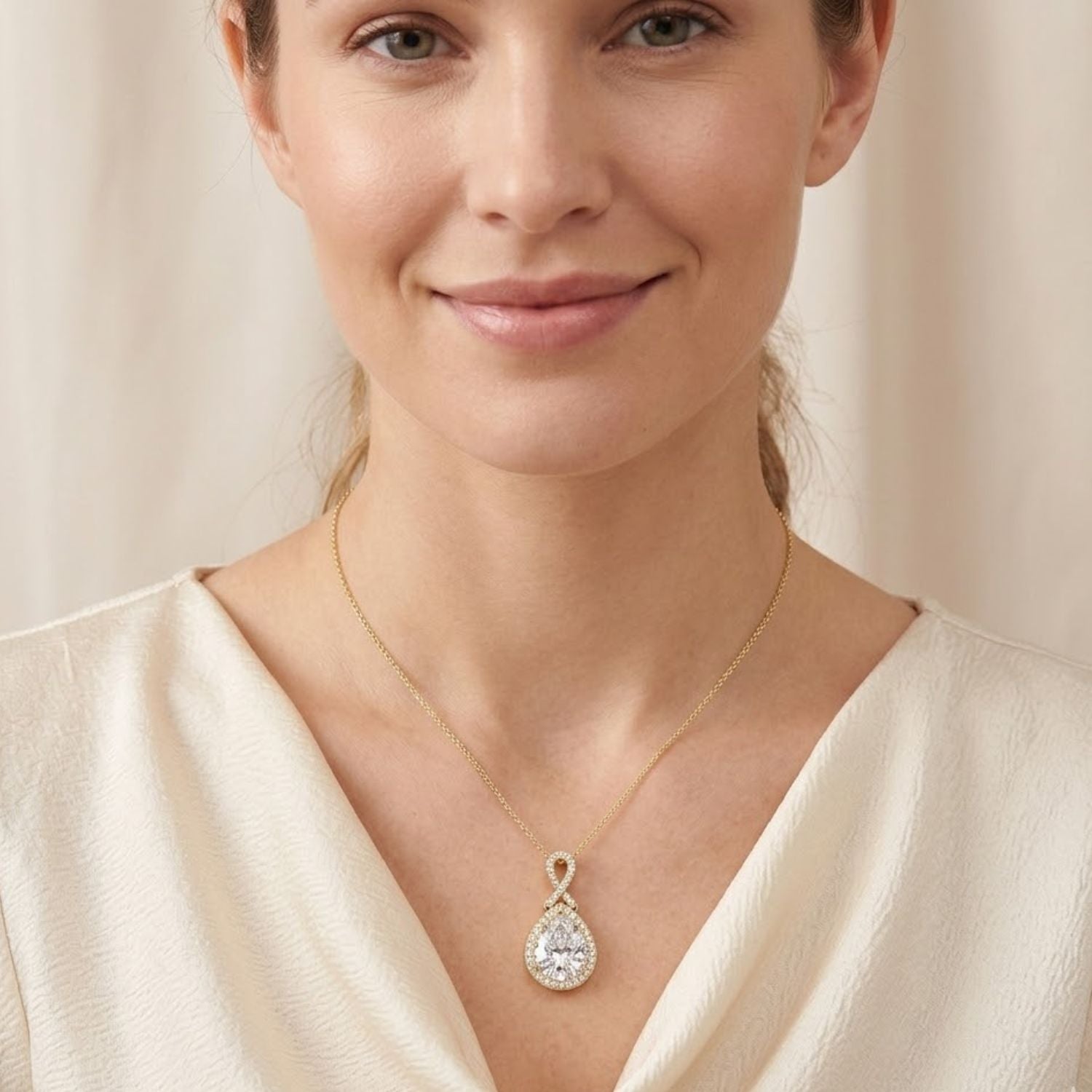 4.12 Ct Lab Grown Diamond Halo Drop Infinity Necklace- Sterling Silver