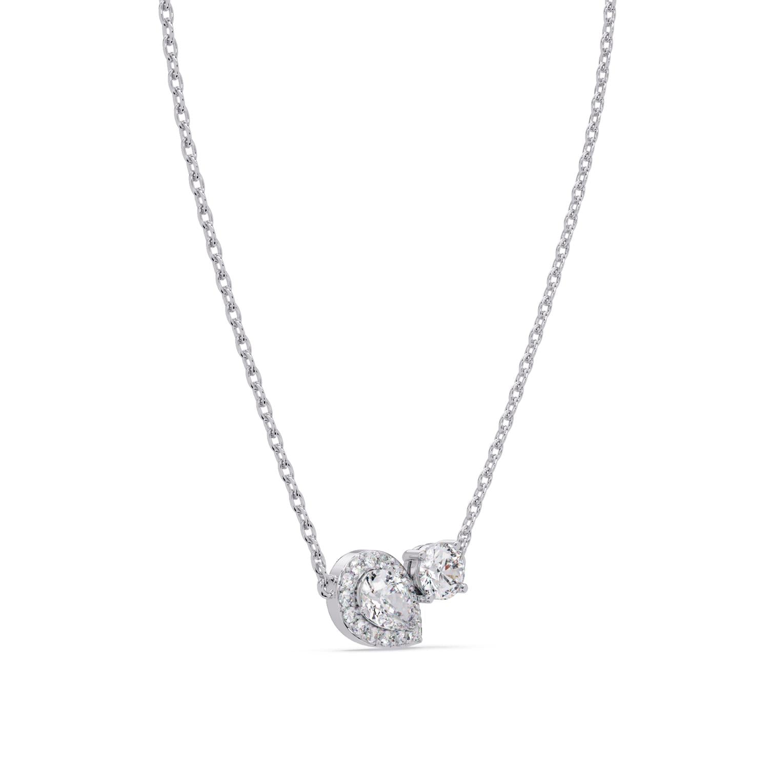 2.40 Ct Lab Grown Diamond Halo Drop Necklace- Sterling Silver