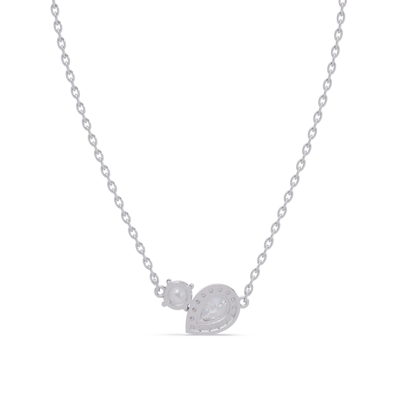 2.40 Ct Lab Grown Diamond Halo Drop Necklace- Sterling Silver