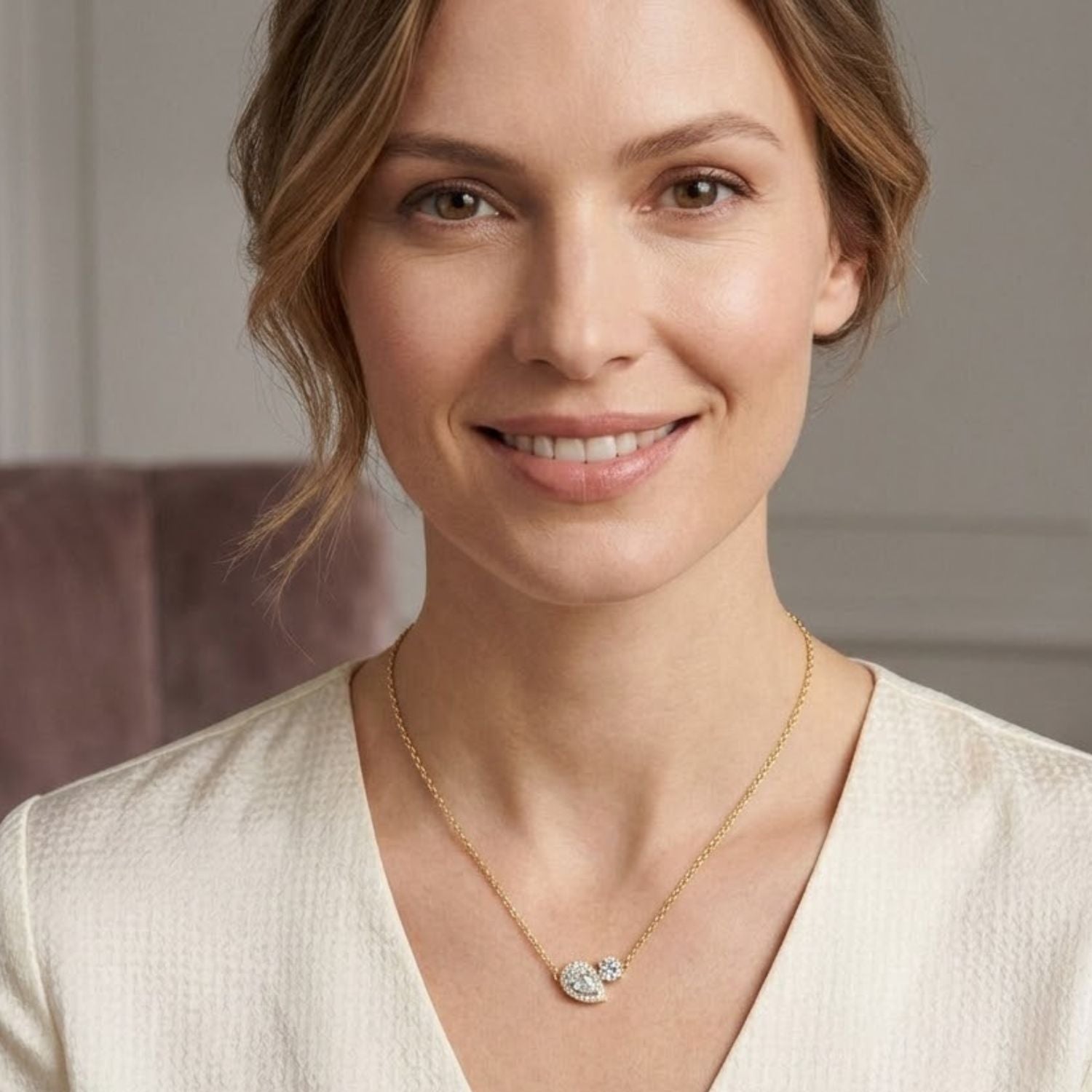 2.40 Ct Lab Grown Diamond Halo Drop Necklace- Sterling Silver