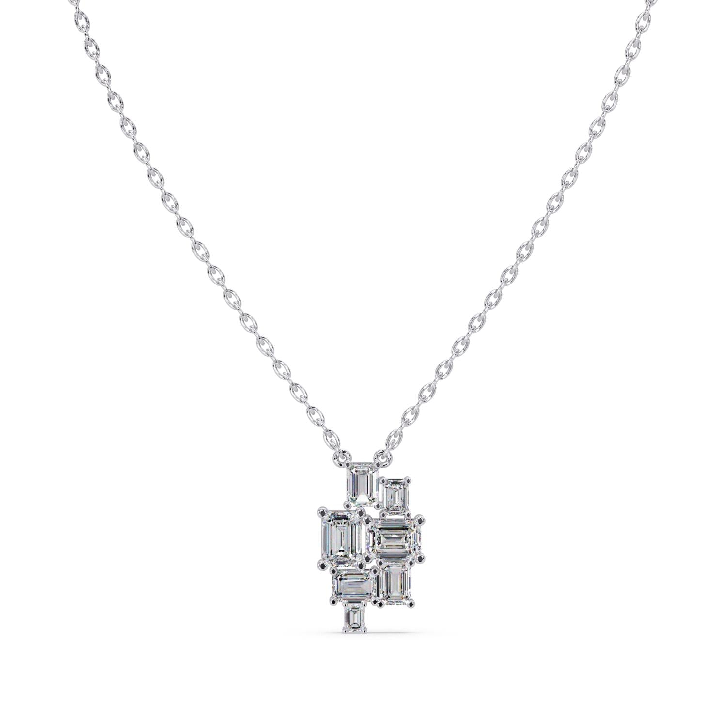 3.59 Ct Lab Grown Diamond Cluster Necklace- Sterling Silver