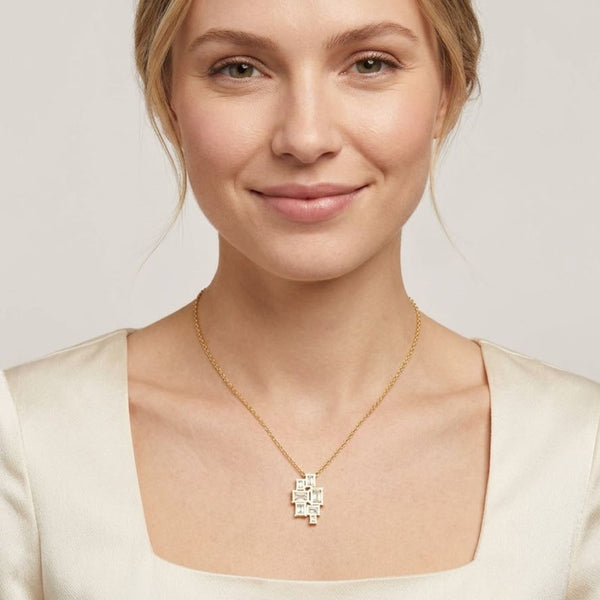 3.59 Ct Lab Grown Diamond Cluster Necklace- Sterling Silver