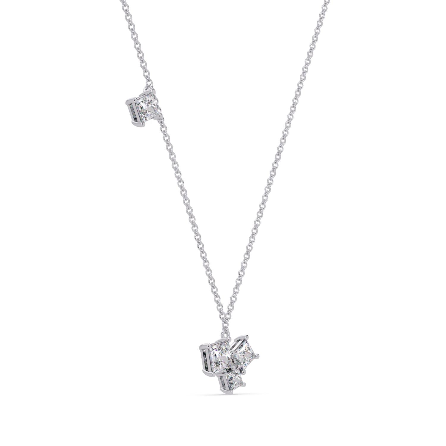 2.55 Ct Lab Grown Diamond Three Stone Drop Cluster Necklace- Sterling Silver