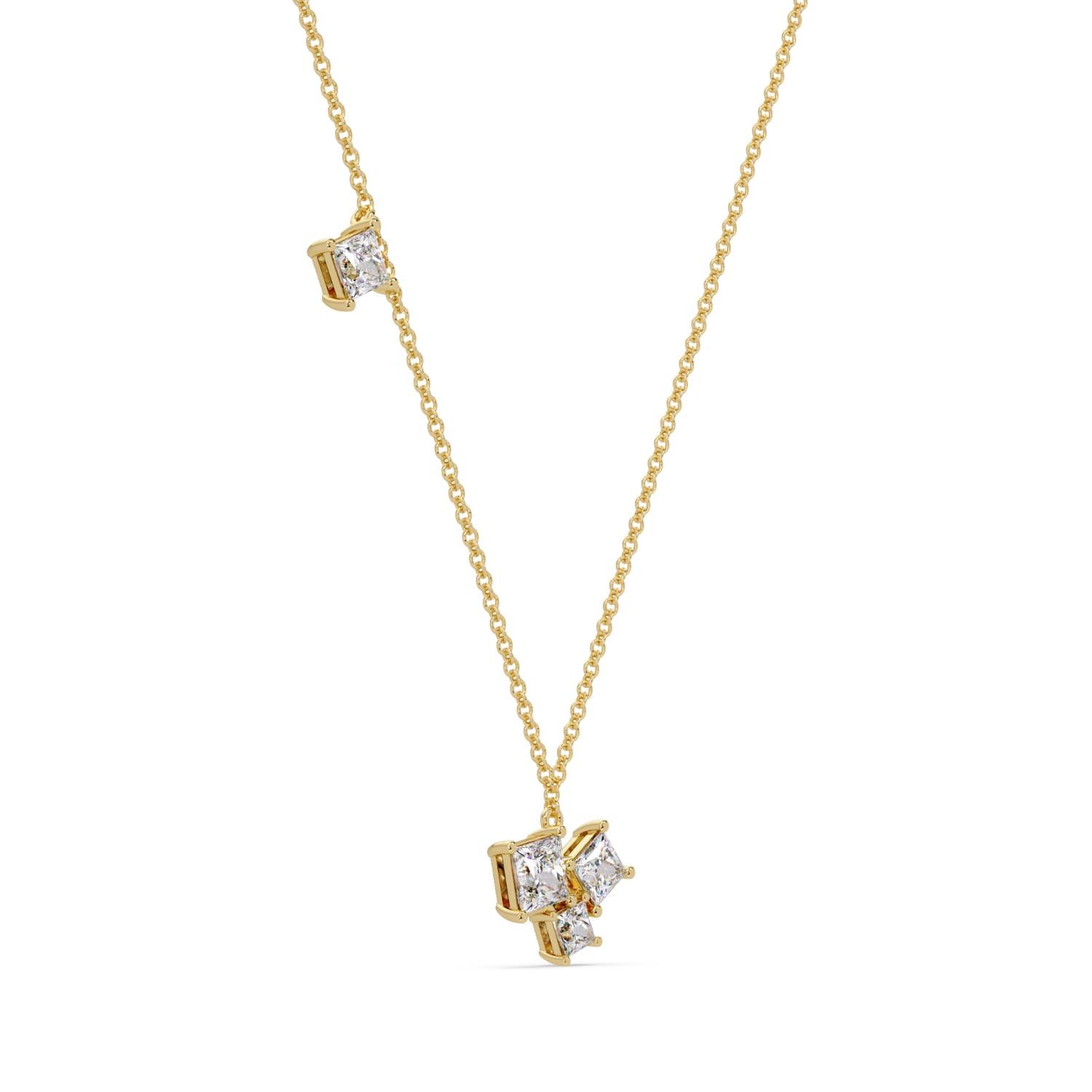 2.55 Ct Lab Grown Diamond Three Stone Drop Cluster Necklace- Sterling Silver