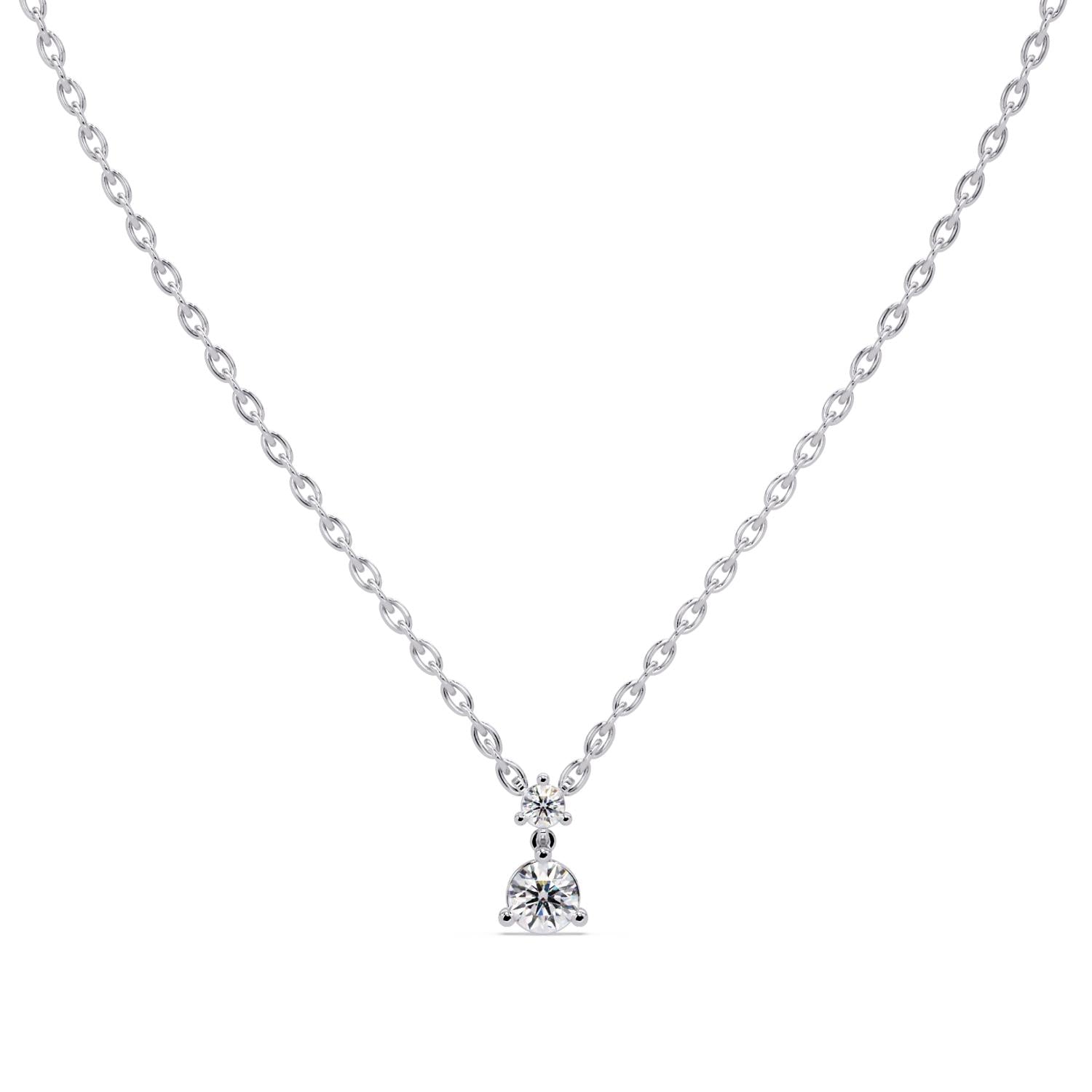 0.57 Ct Lab Grown Diamond Two Stone Solitaire Dangle Necklace- Sterling Silver