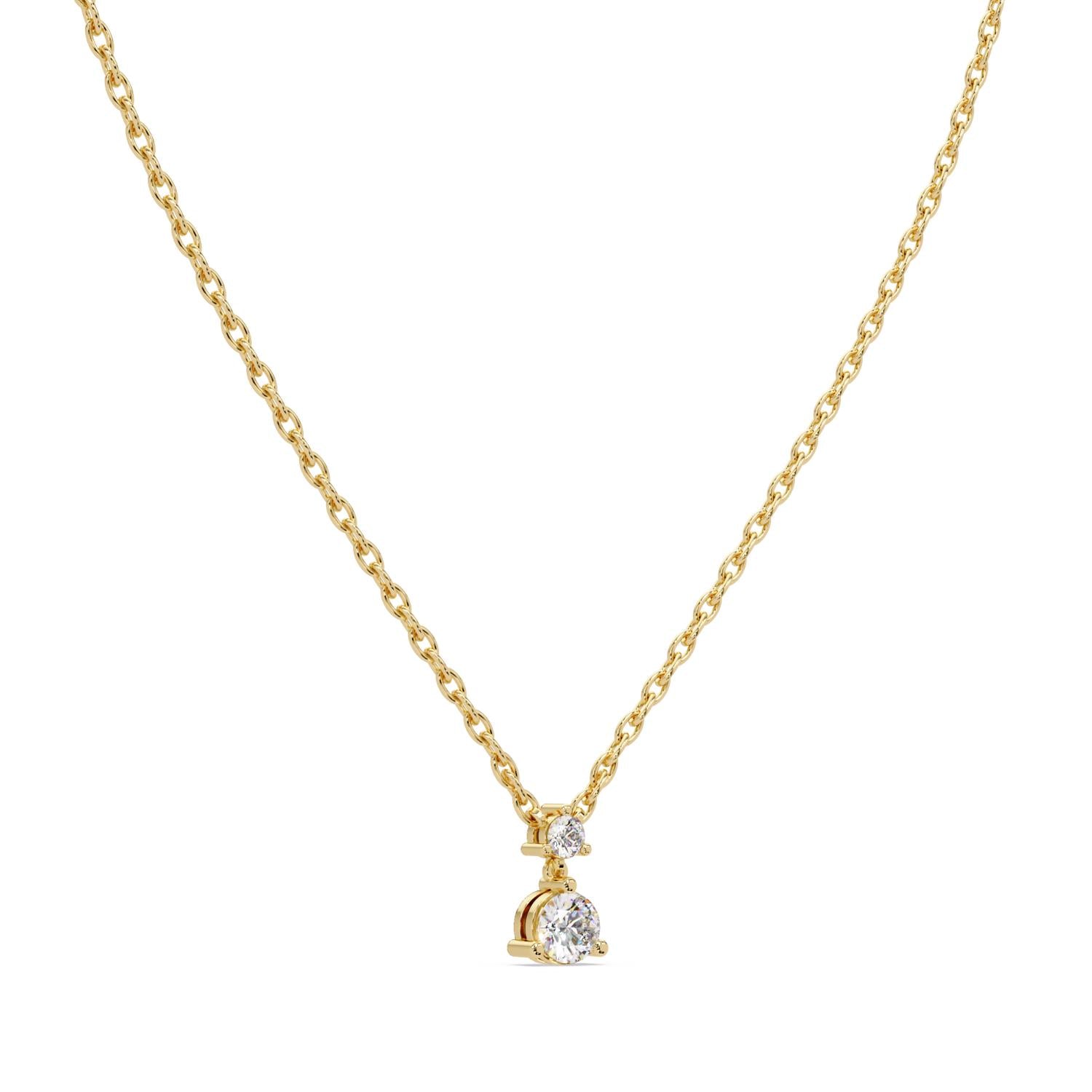 0.57 Ct Lab Grown Diamond Two Stone Solitaire Dangle Necklace- Sterling Silver