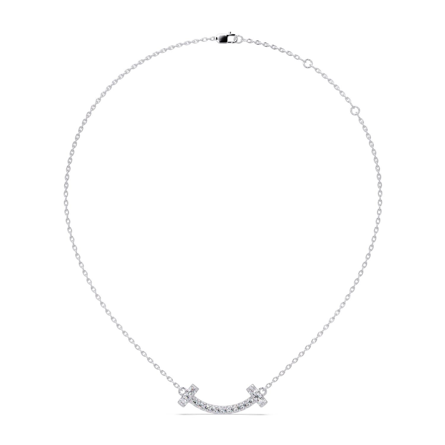 0.47 Ct Lab Grown Diamond Minimalist Smile Bar Necklace- Sterling Silver