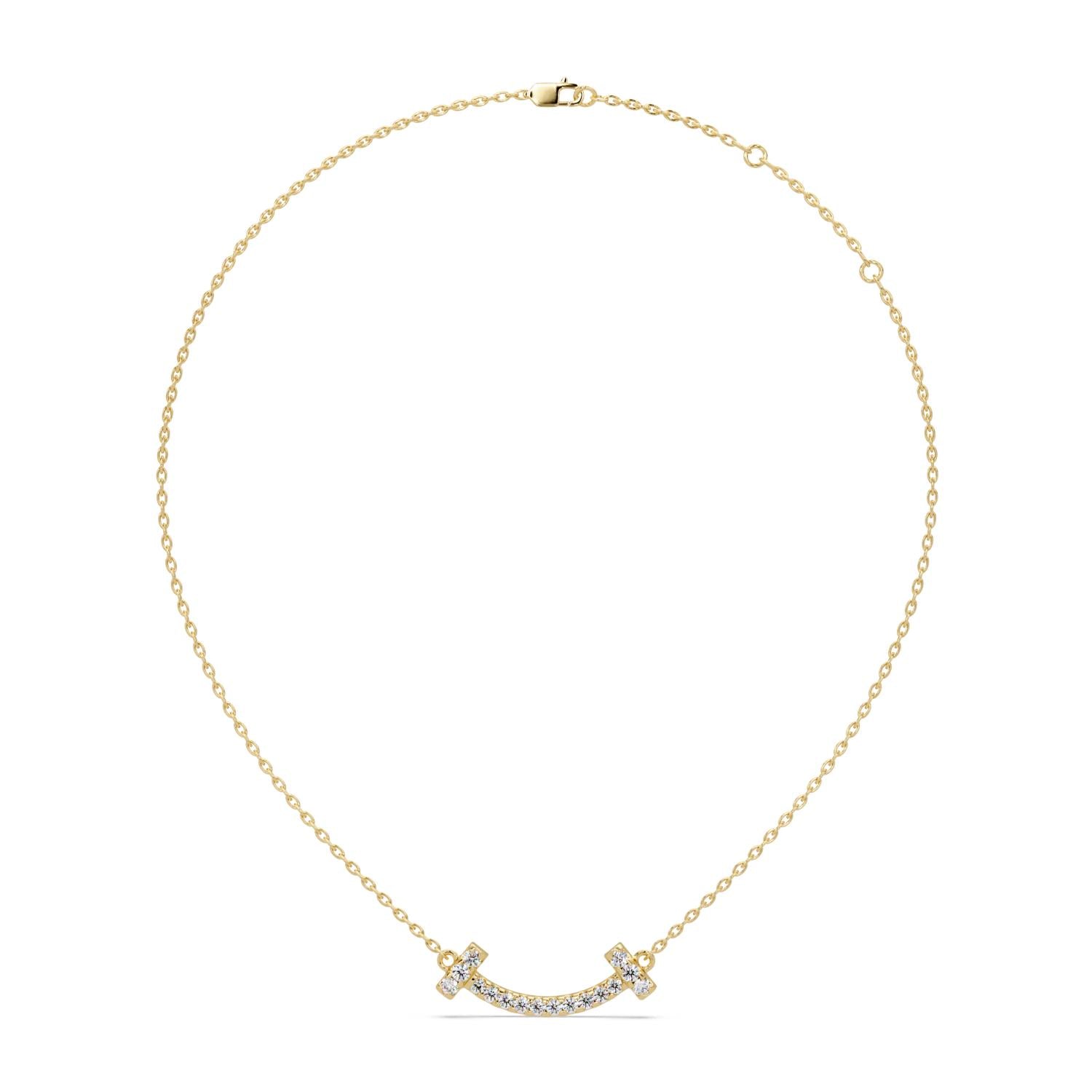 0.47 Ct Lab Grown Diamond Minimalist Smile Bar Necklace- Sterling Silver
