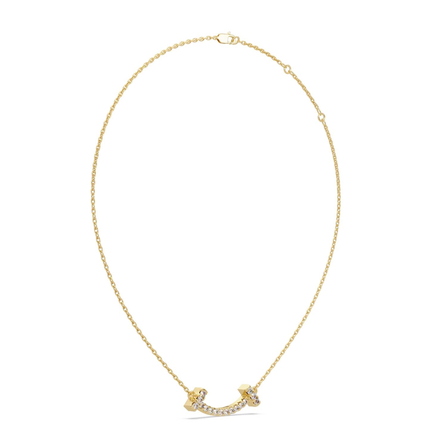 0.47 Ct Lab Grown Diamond Minimalist Smile Bar Necklace- Sterling Silver