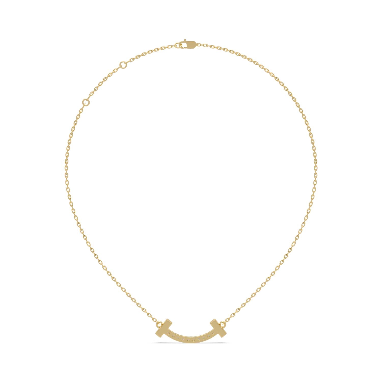 0.47 Ct Lab Grown Diamond Minimalist Smile Bar Necklace- Sterling Silver