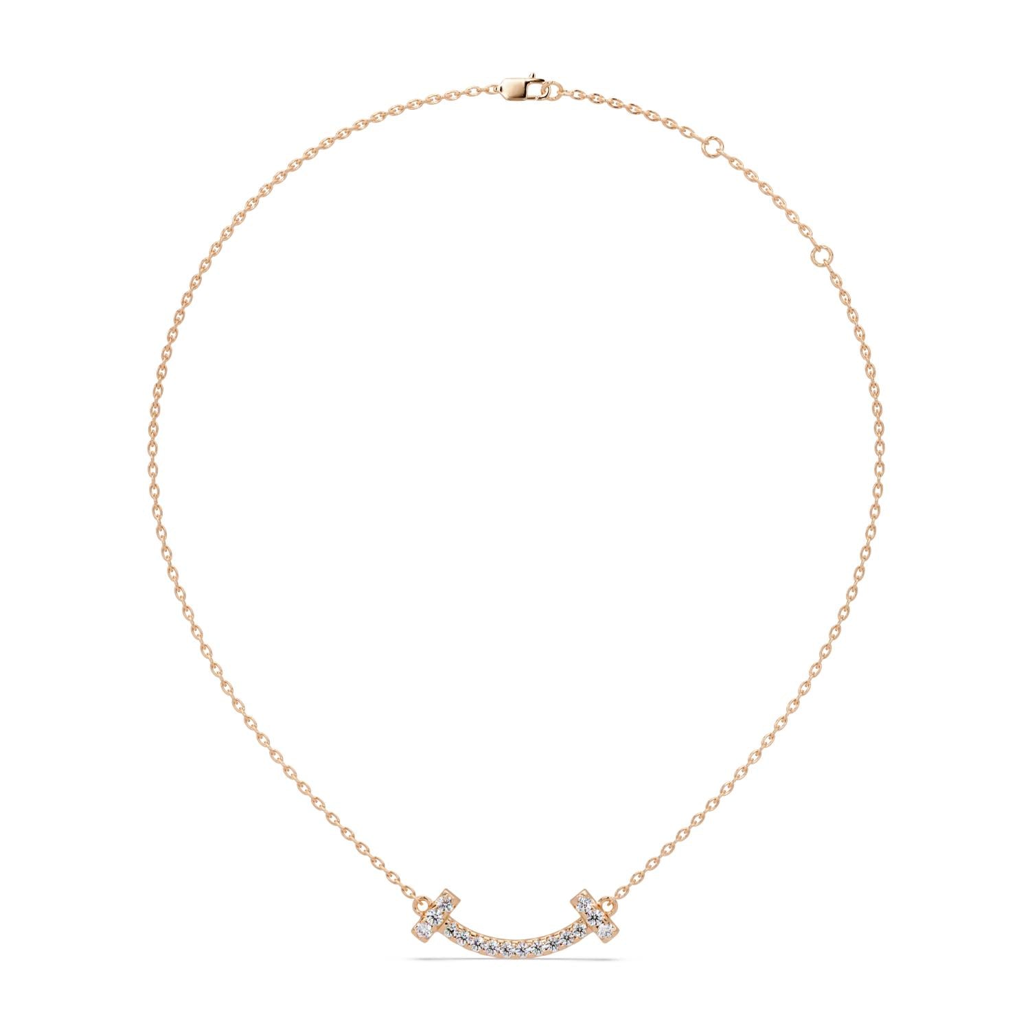 0.47 Ct Lab Grown Diamond Minimalist Smile Bar Necklace- Sterling Silver