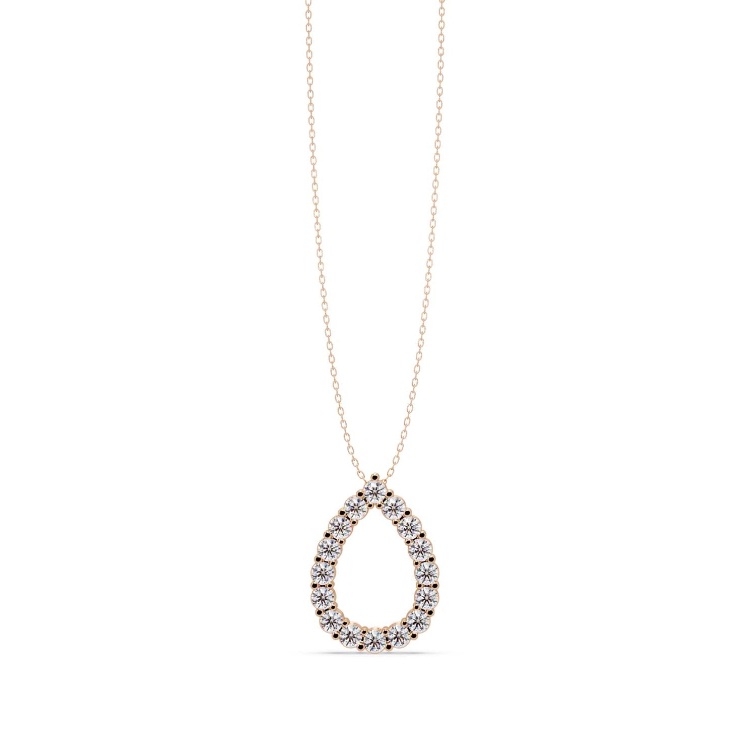 0.94 Ct Lab Grown Diamond Halo Drop Necklace- Sterling Silver