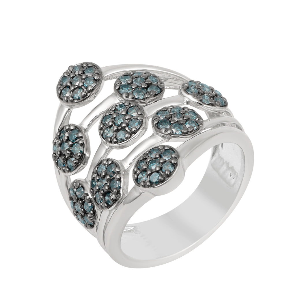 Blue Diamond Modern Multi-Disc Cluster Ring - Sterling Silver