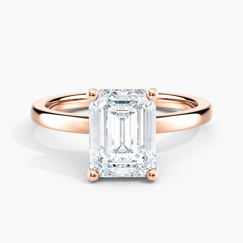 Classic Hidden Halo Emerald Diamond Solitaire Engagement Ring