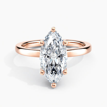 Marquise Cut 2.00 Ct Diamond Classic Solitaire Plain Band Ring - Sterling Silver