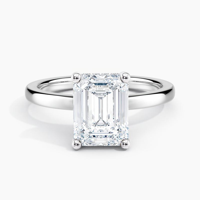 Classic Hidden Halo Emerald Diamond Solitaire Engagement Ring