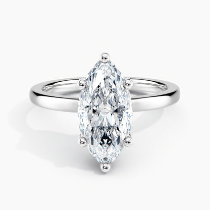 Marquise Cut 2.00 Ct Diamond Classic Solitaire Plain Band Ring - Sterling Silver