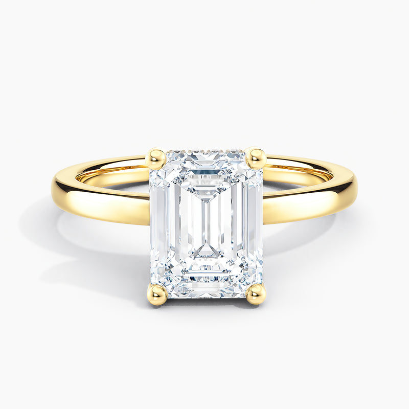 Classic Hidden Halo Emerald Diamond Solitaire Engagement Ring