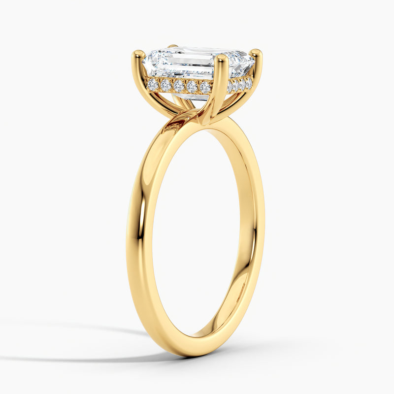 Classic Hidden Halo Emerald Diamond Solitaire Engagement Ring