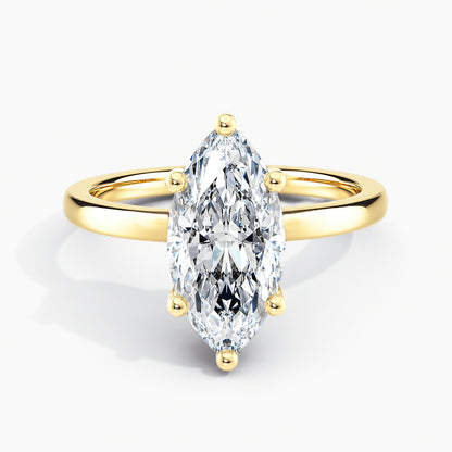 Marquise Cut 2.00 Ct Diamond Classic Solitaire Plain Band Ring - Sterling Silver