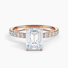 Load image into Gallery viewer, Ribbon Hidden Halo Emerald Diamond Engagement Ring
