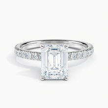 Load image into Gallery viewer, Ribbon Hidden Halo Emerald Diamond Engagement Ring

