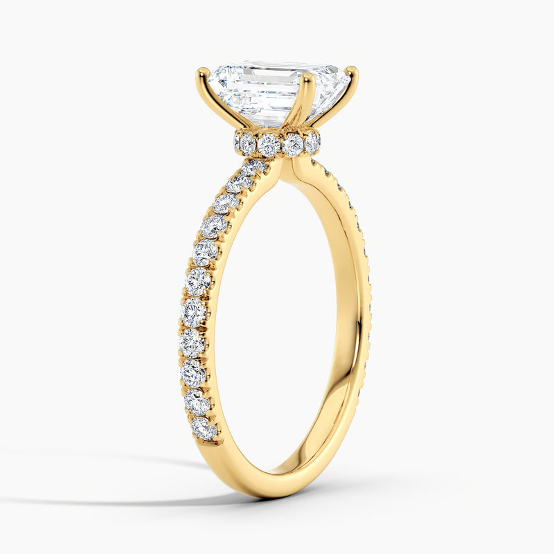 Ribbon Hidden Halo Emerald Diamond Engagement Ring