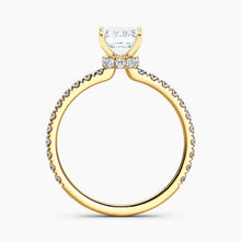 Load image into Gallery viewer, Ribbon Hidden Halo Emerald Diamond Engagement Ring
