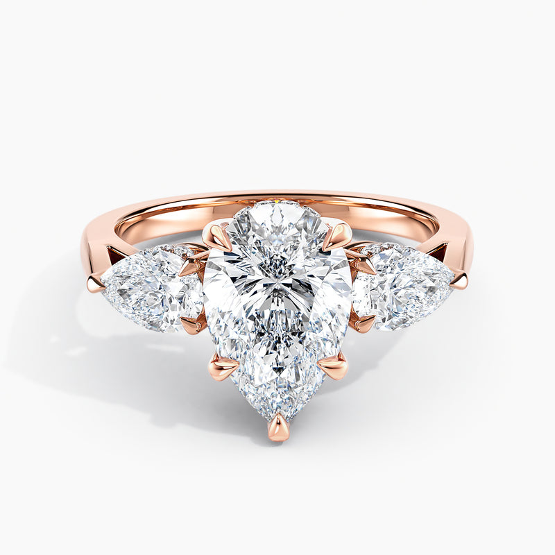 Modern Three Stone Hidden Halo Pear Diamond Engagement Ring