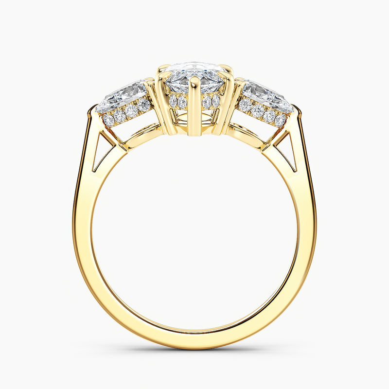 Modern Three Stone Marquise Diamond Hidden Halo Engagement Ring