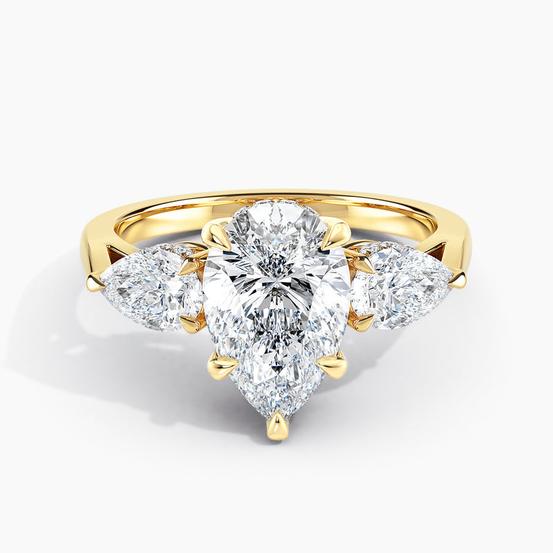 Modern Three Stone Hidden Halo Pear Diamond Engagement Ring