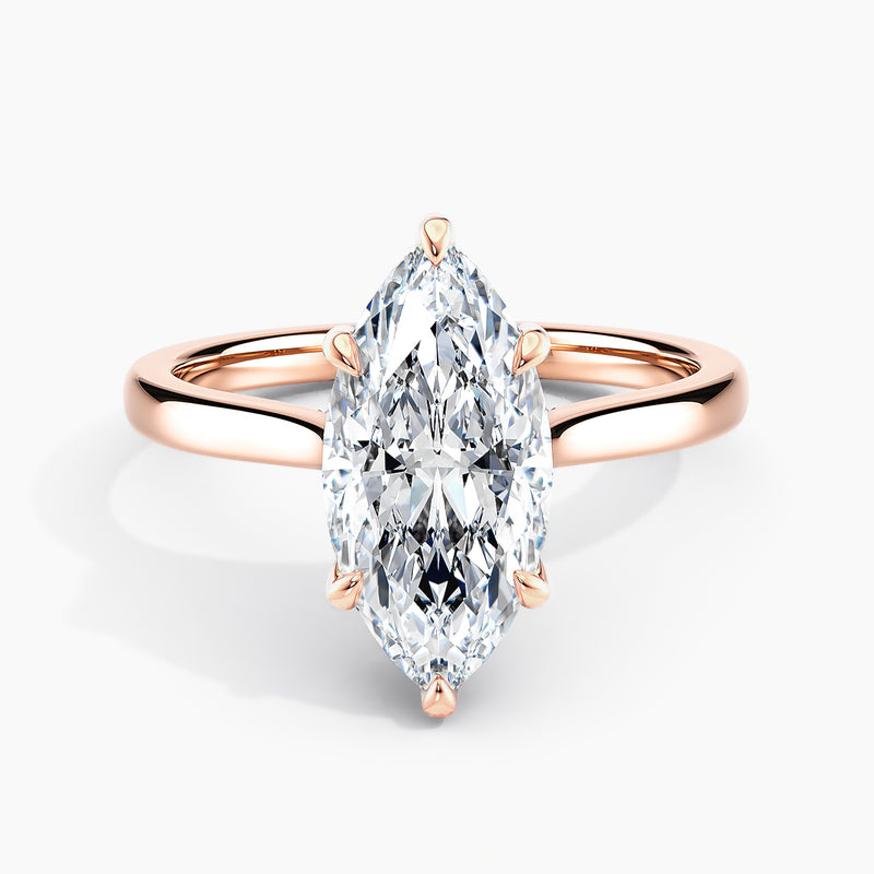 Tapered Classic Marquise Diamond Hidden Halo Engagement Ring